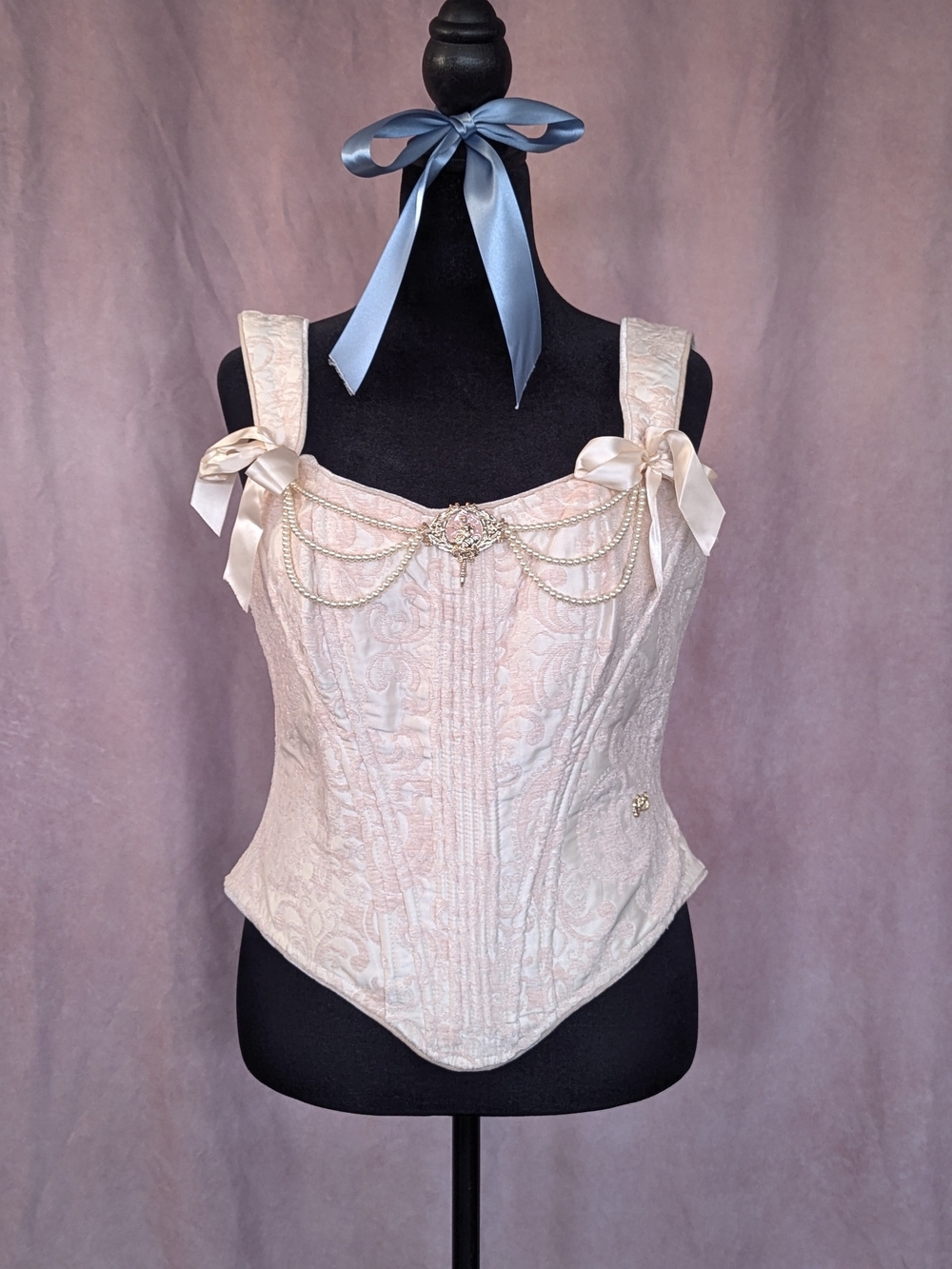 Lacemade Cynthia Pink Jacquard Pearl Corset Top Size 1XL